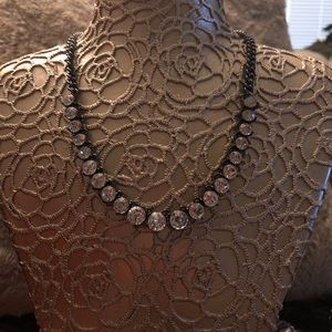 Shiny black necklace & earrings with crystal gems